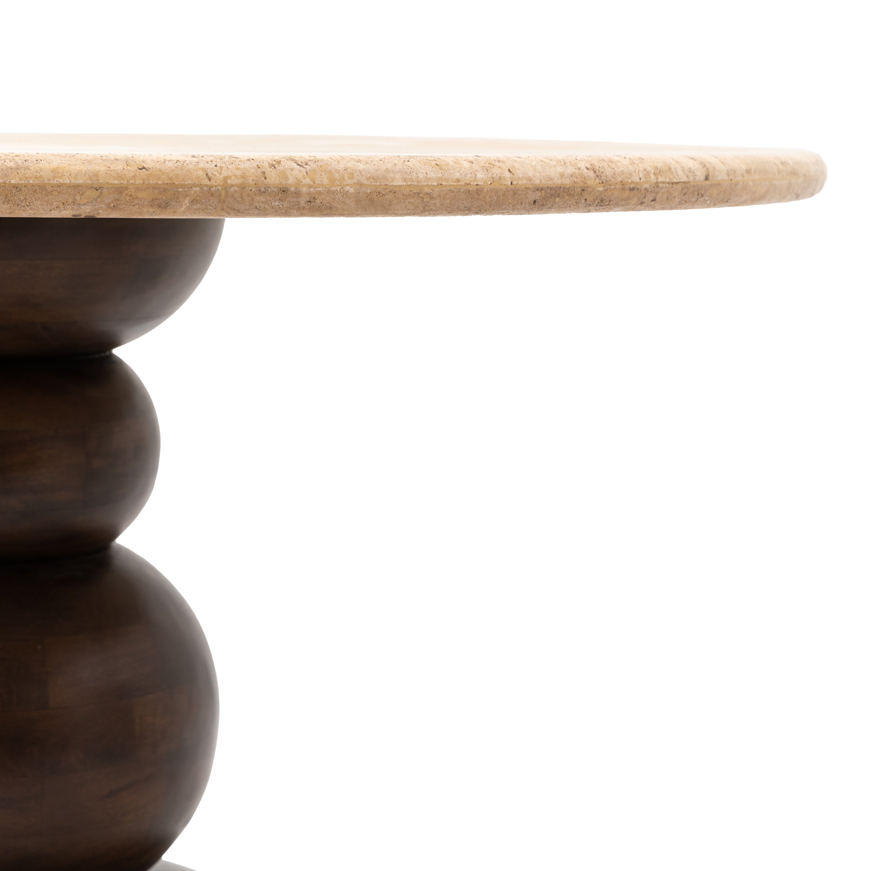 Anders Dark Brown Mango Wood & Travertine Round Dining Table